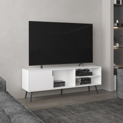Vulcan 63" Wide Tv Stand with One Cabinet, Three Open Shelves, Cable Management, Living Room, Tv Room White