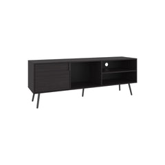 Vulcan 63" Wide Tv Stand with One Cabinet, Three Open Shelves, Cable Management, Living Room, Tv Room Black Wengue