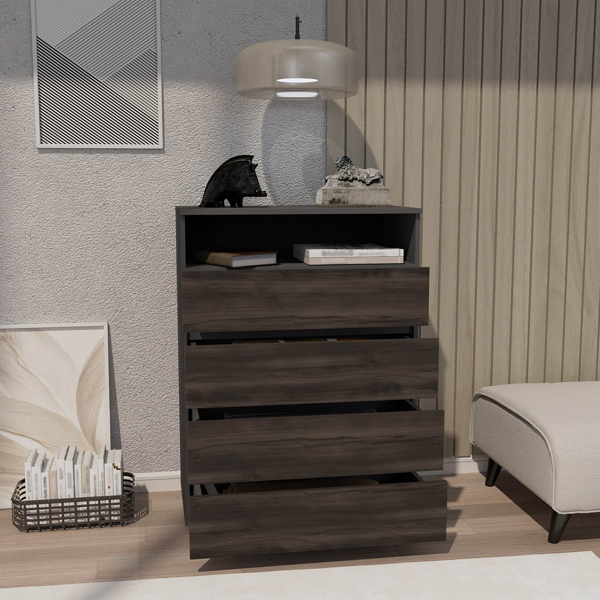 Alpine 4-Drawer Dresser With Spacious Storage And Modern Handles, Matt Grey