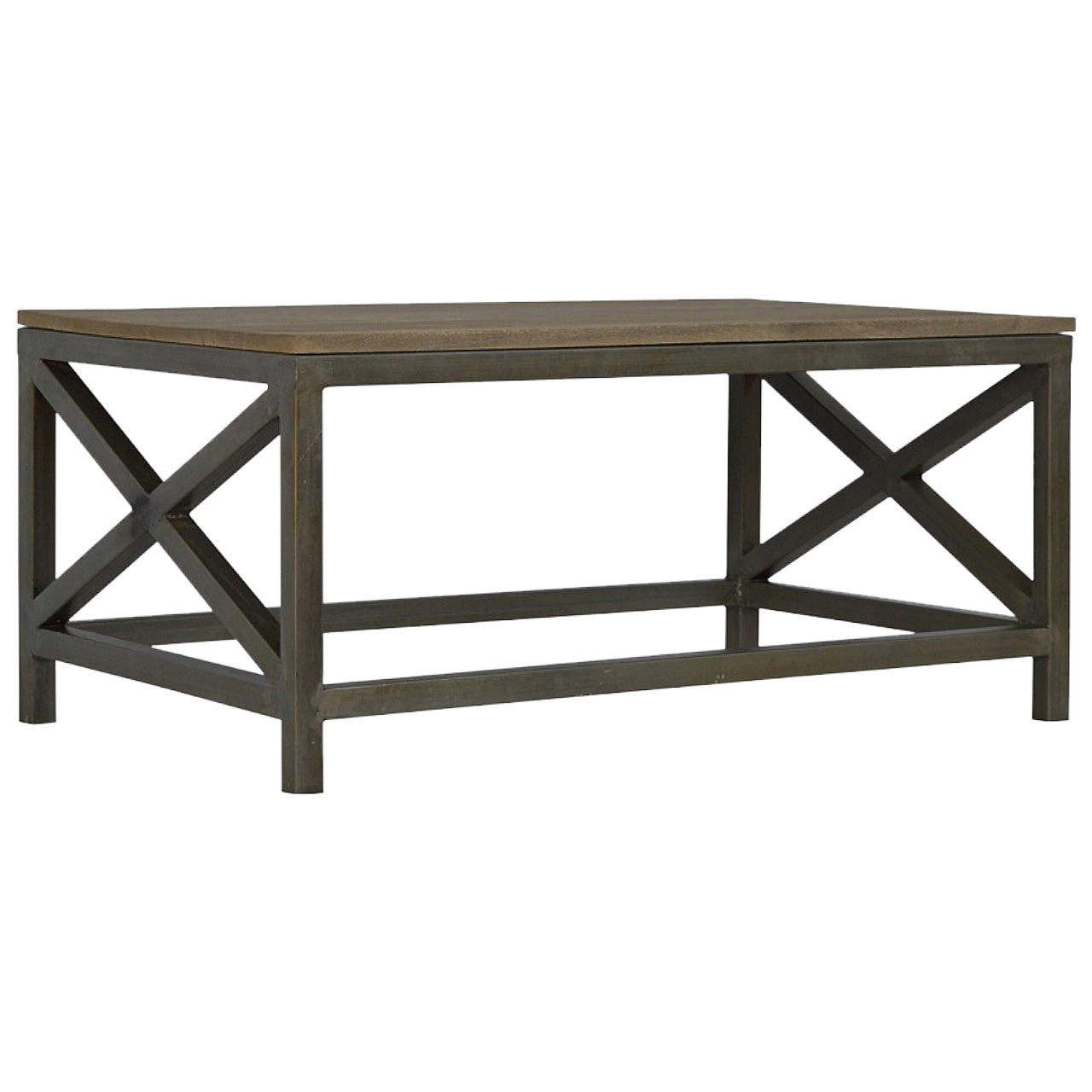 Industrial Cross Metal Coffee Table, Brown and Black