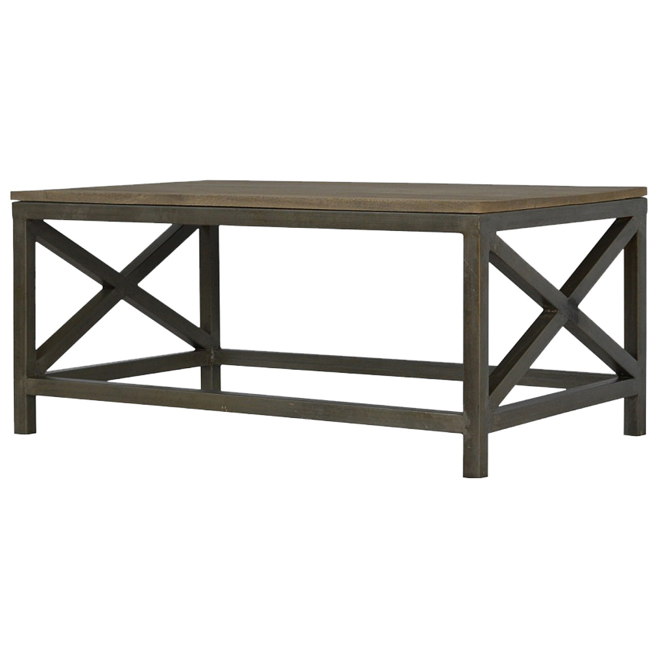 Industrial Cross Metal Coffee Table, Brown and Black