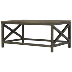 Industrial Cross Metal Coffee Table, Brown and Black