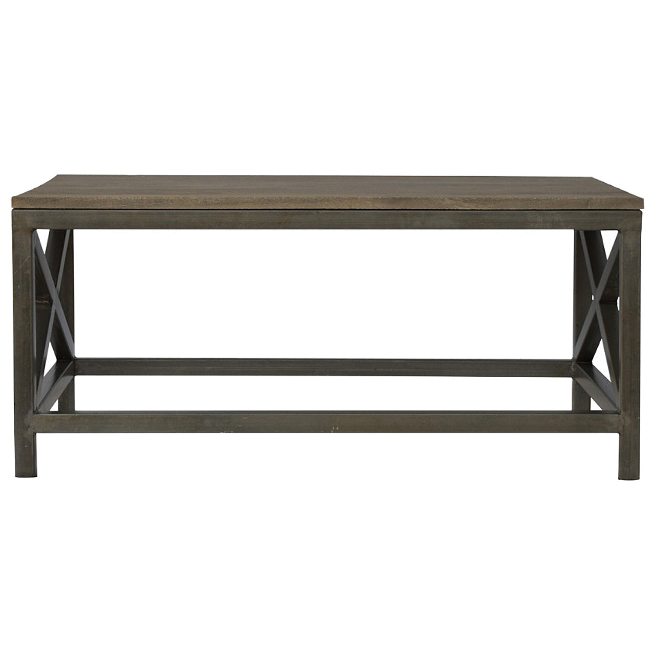 Industrial Cross Metal Coffee Table, Brown and Black