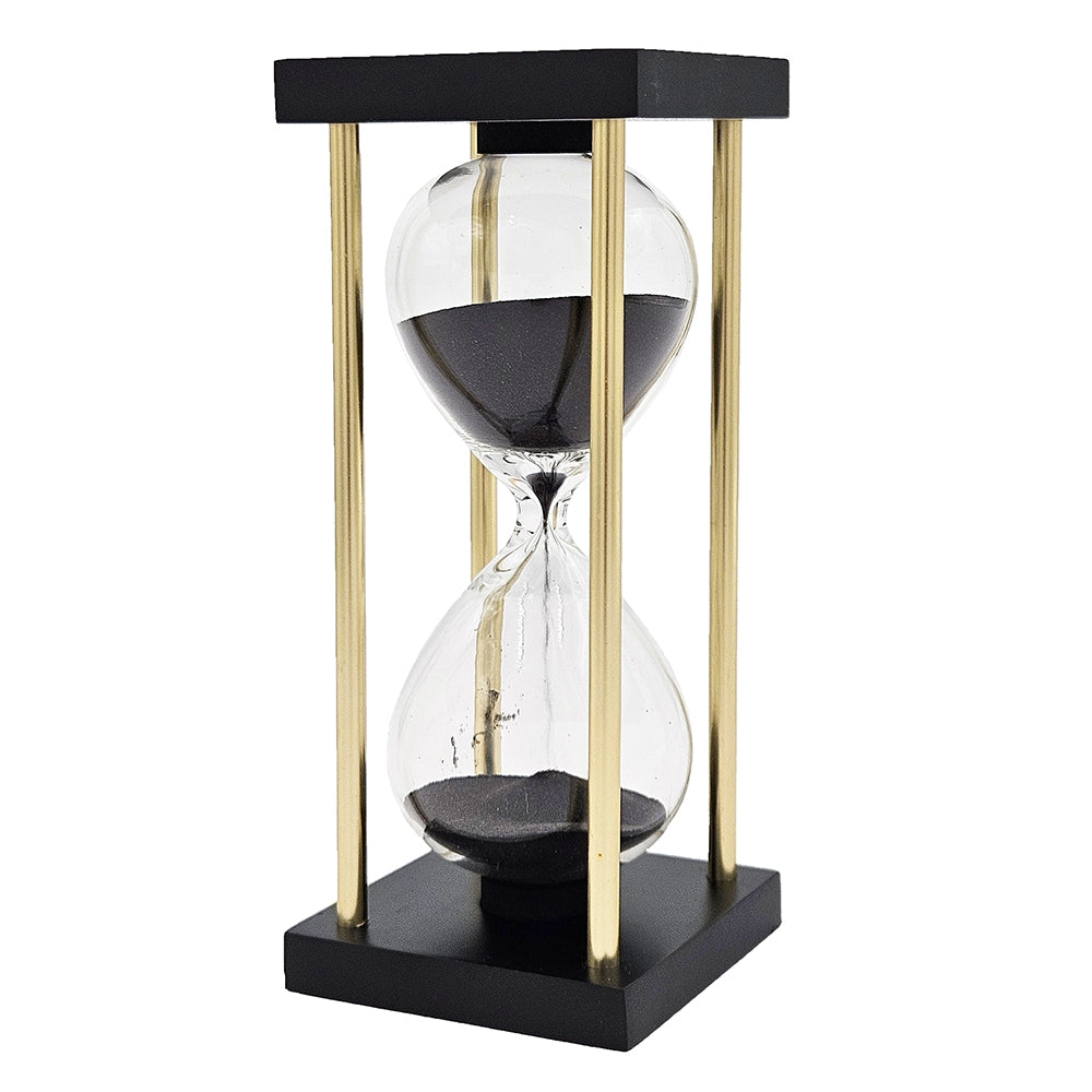 Set of 2, 3x3x7" Spellman 15-Minute Hourglass with Metal Frame, Black