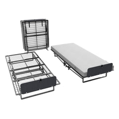 Metal Folding Bed Frame with Foam Mattress of Pockets, Easy Storage and Movable with 4 Castors
