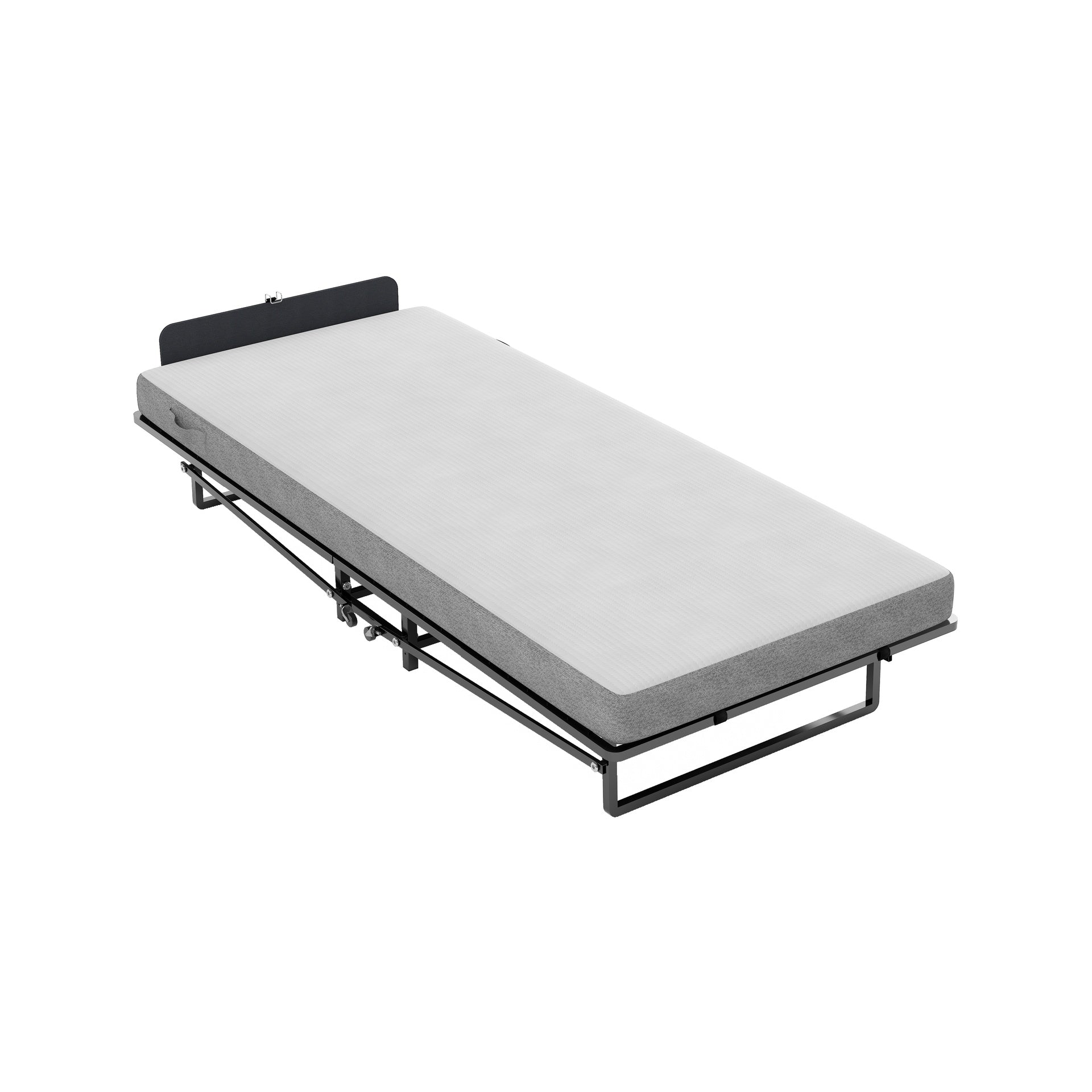 Metal Folding Bed Frame with Foam Mattress of Pockets, Easy Storage and Movable with 4 Castors