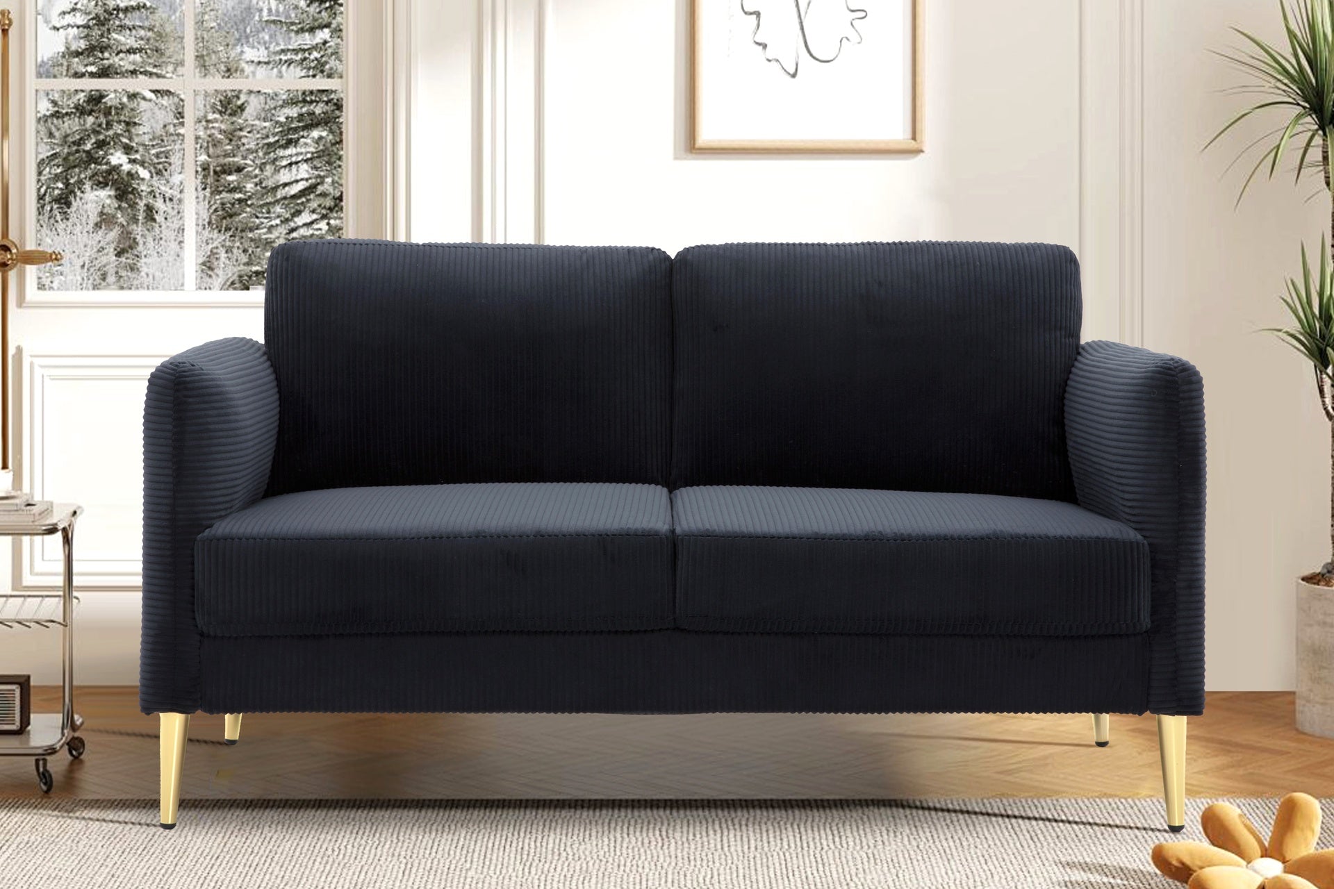 60.63" Wide Modern Corduroy Loveseat, Plush Upholstered Cushions, Solid Wood Frame, Compact Living Room and Apartment Furniture