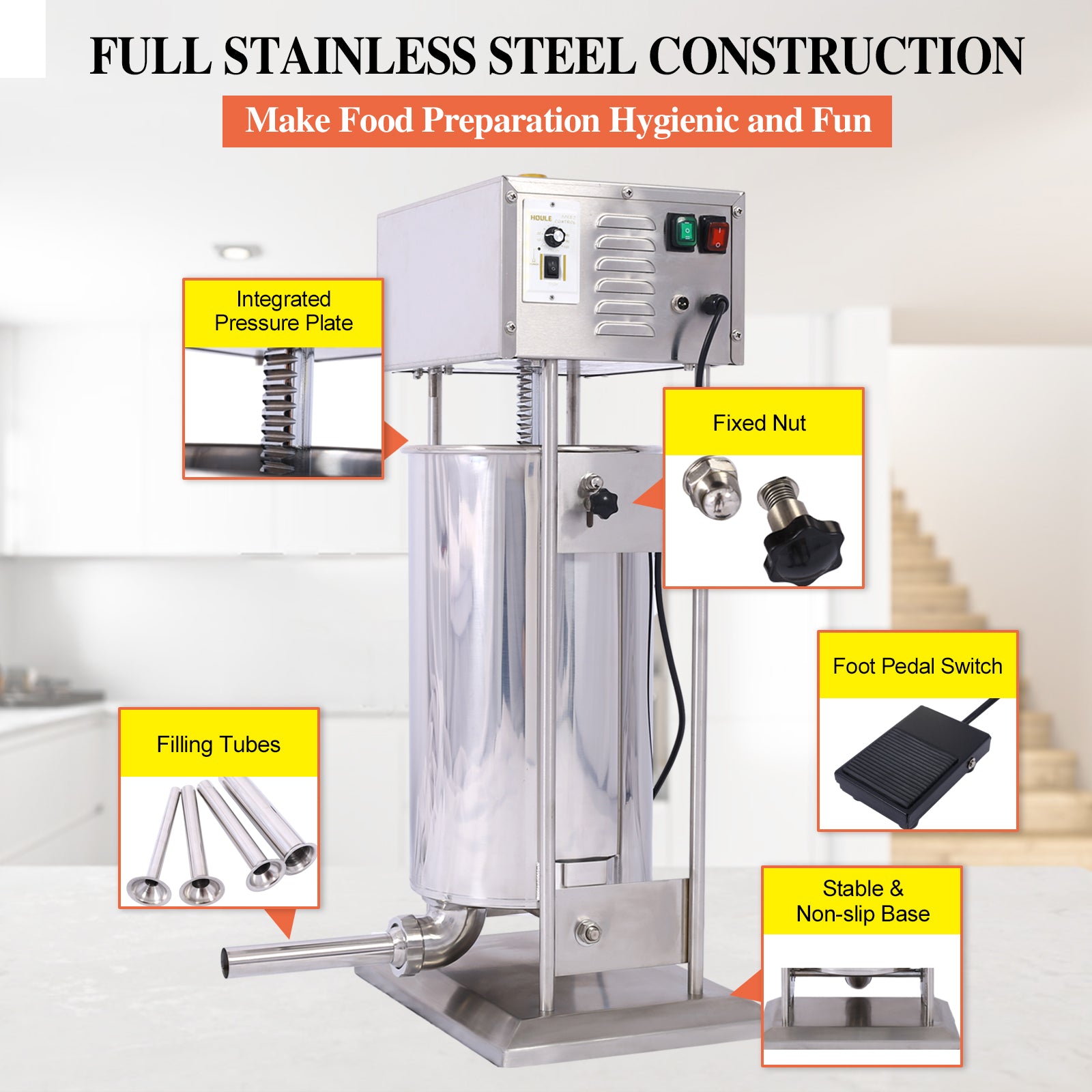 Electric Sausage Filler 10L Sausage Maker Stainless Steel Sausage Stuffer 15.4LB 110V 120W Sausage SSteel Stuffing Tubestuffer