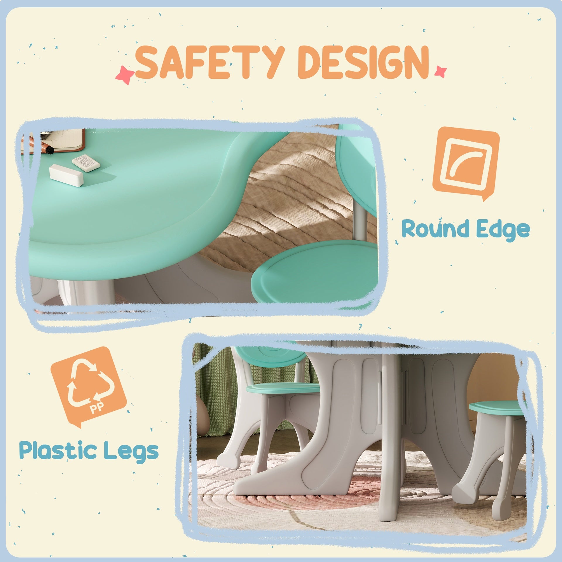 Qaba Kids Table and Chairs Set, 3 Piece Toddler Table and Chair Set for 3-6 Years Old, Light Blue