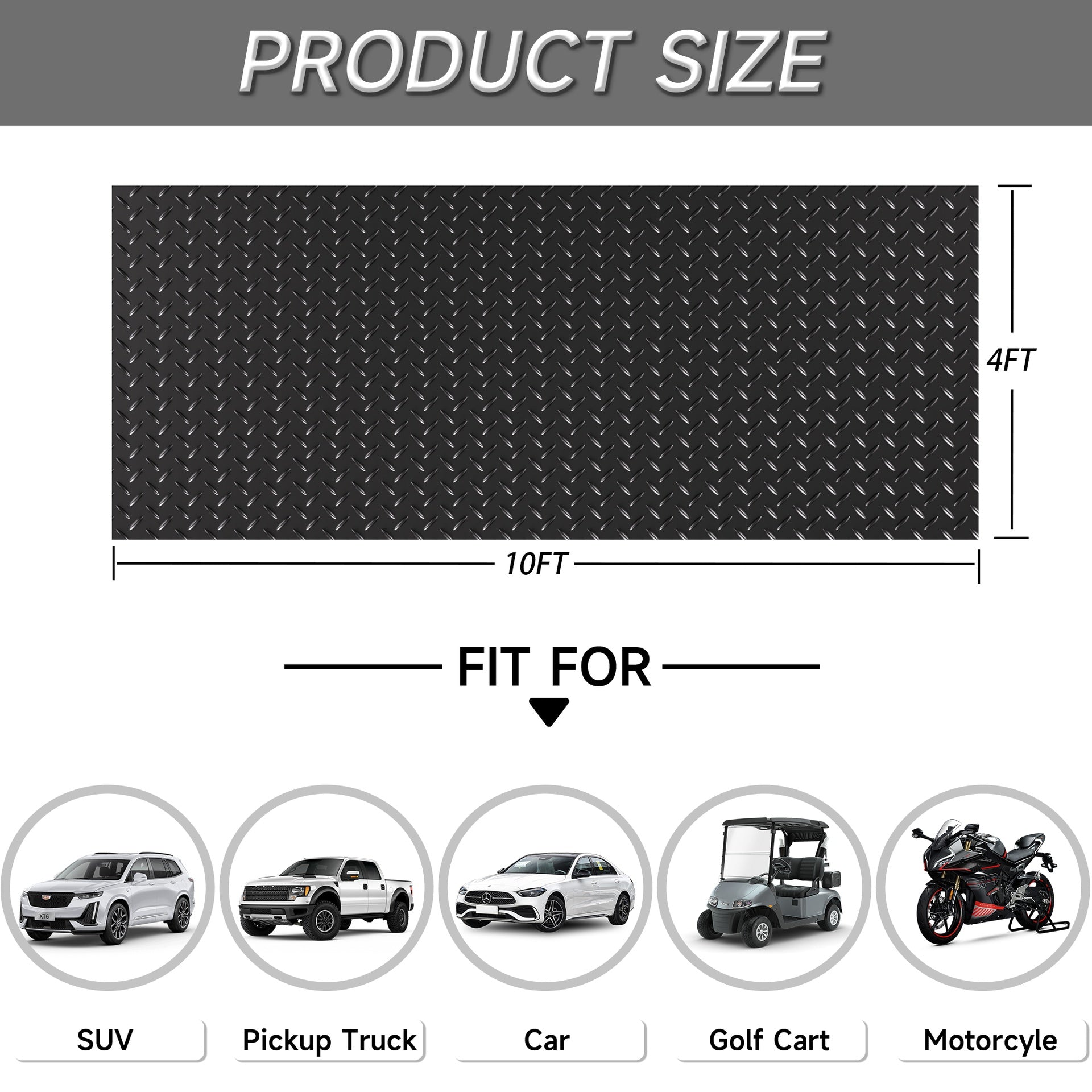 Thickened Diamond 4 ft. x 10 ft. Black PVC Garage Flooring Rolls(40 sq. ft.)