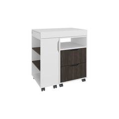 Extendable Desk, 2 Drawers, 4 Shelves, 4 Wheels