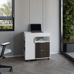 Extendable Desk, 2 Drawers, 4 Shelves, 4 Wheels