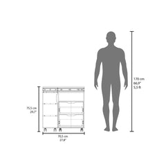 Extendable Desk, 2 Drawers, 4 Shelves, 4 Wheels