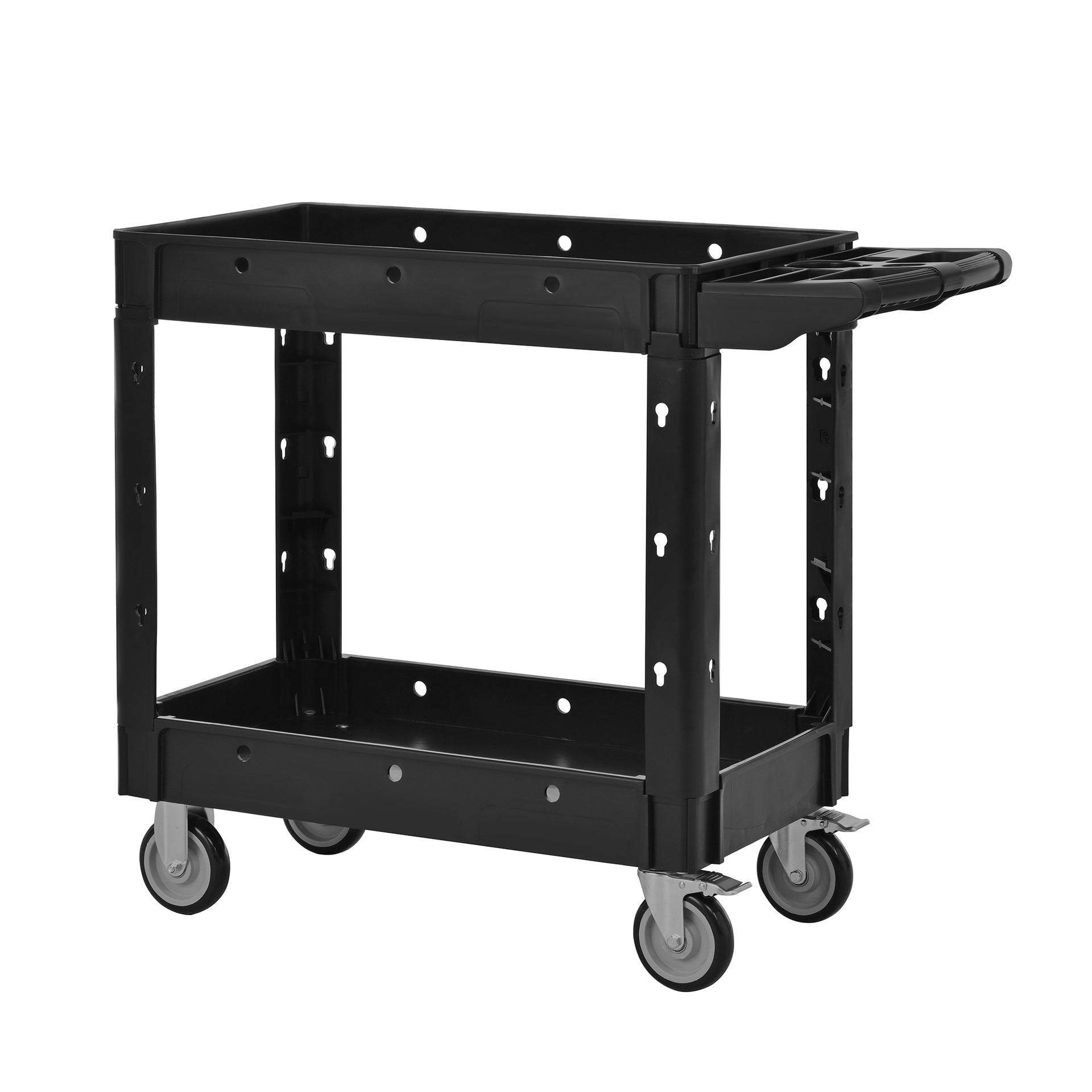 Two-Shelf Utility Cart with Wheels ,600 lbs. Capacity Rolling Utility & Tool Carts for Warehouses, Industrial Settings, Auto Garages, for indoor and outdoor, & More,with Locking Wheels