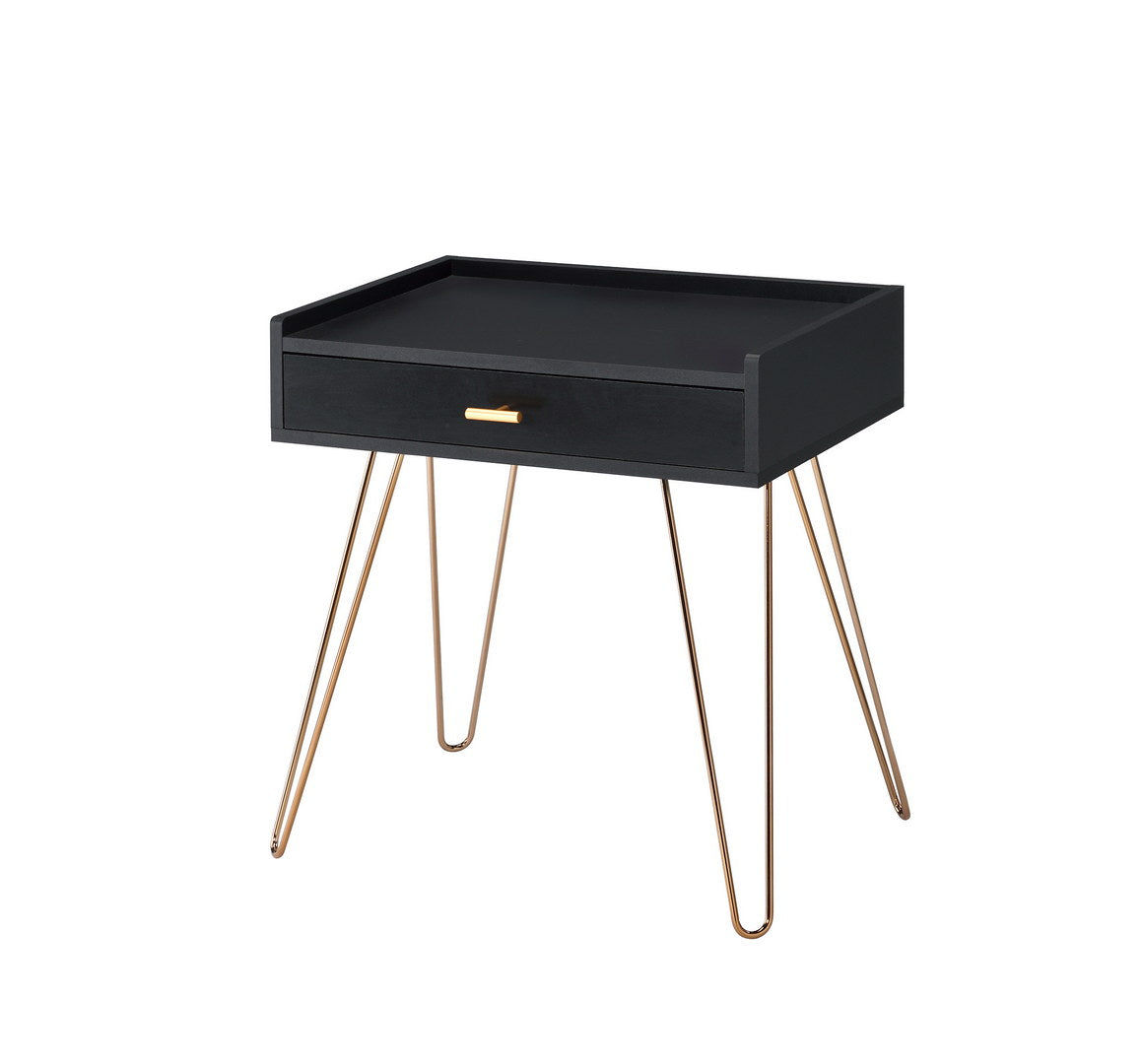 23.5" Black Allen Mid-Century Accent Table w/ Copper Hairpin Legs