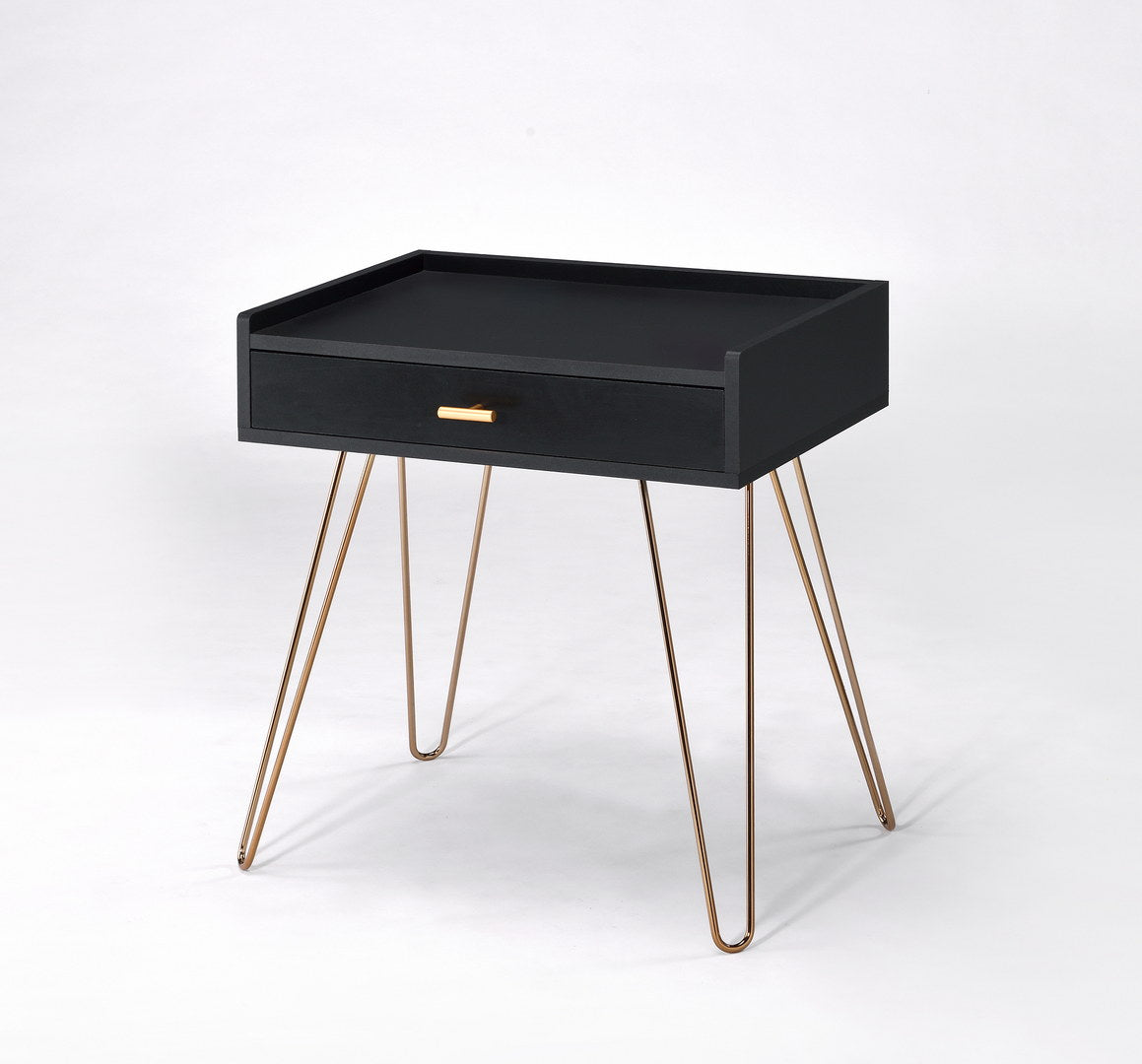 23.5" Black Allen Mid-Century Accent Table w/ Copper Hairpin Legs