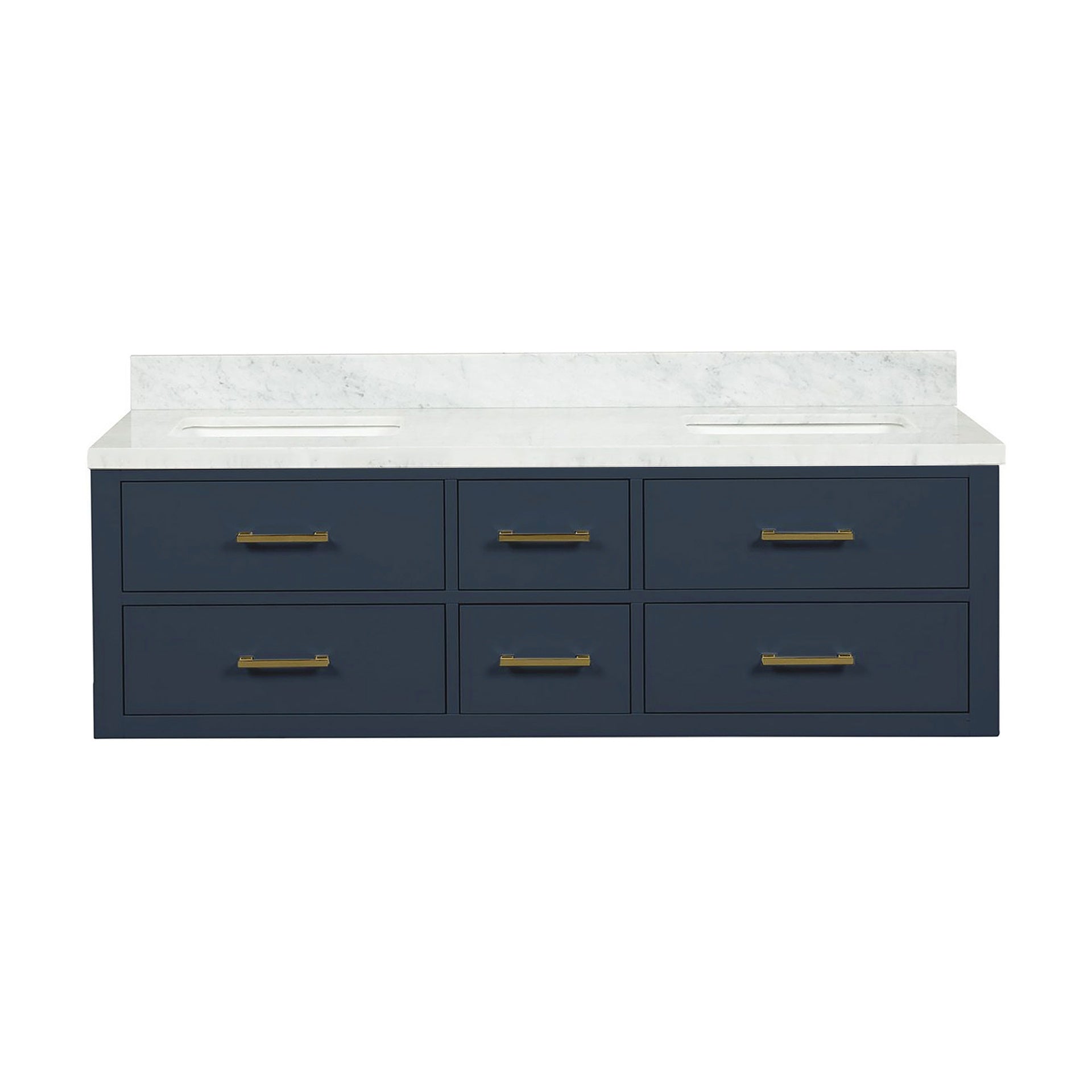 Blue Double Bath Vanity 60 in. W x 22 in. D, with Carrara Marble Top