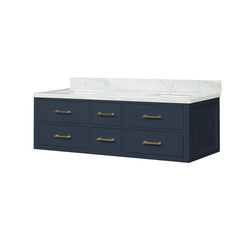 Blue Double Bath Vanity 60 in. W x 22 in. D, with Carrara Marble Top