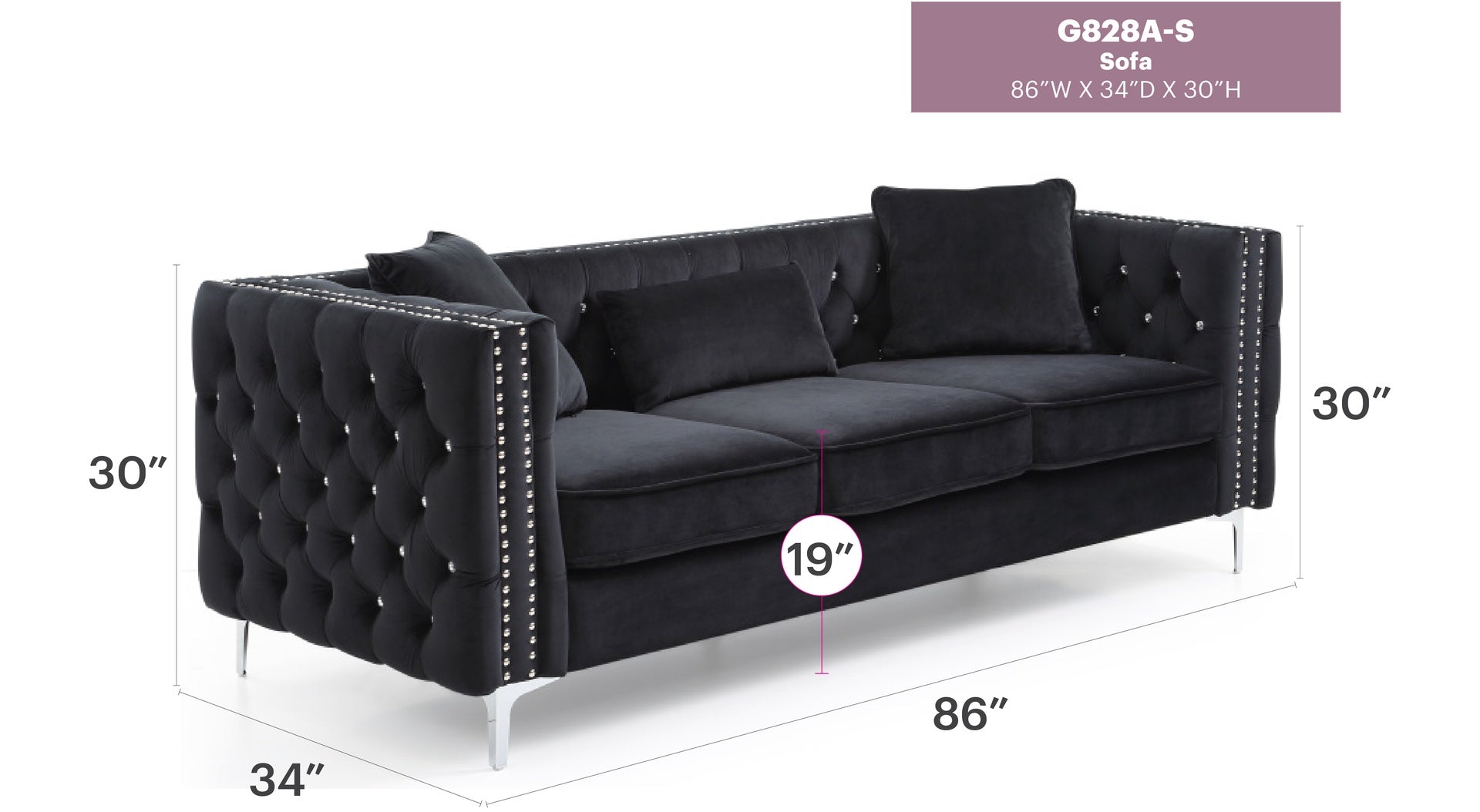 Paige G828A-S Sofa , BLACK