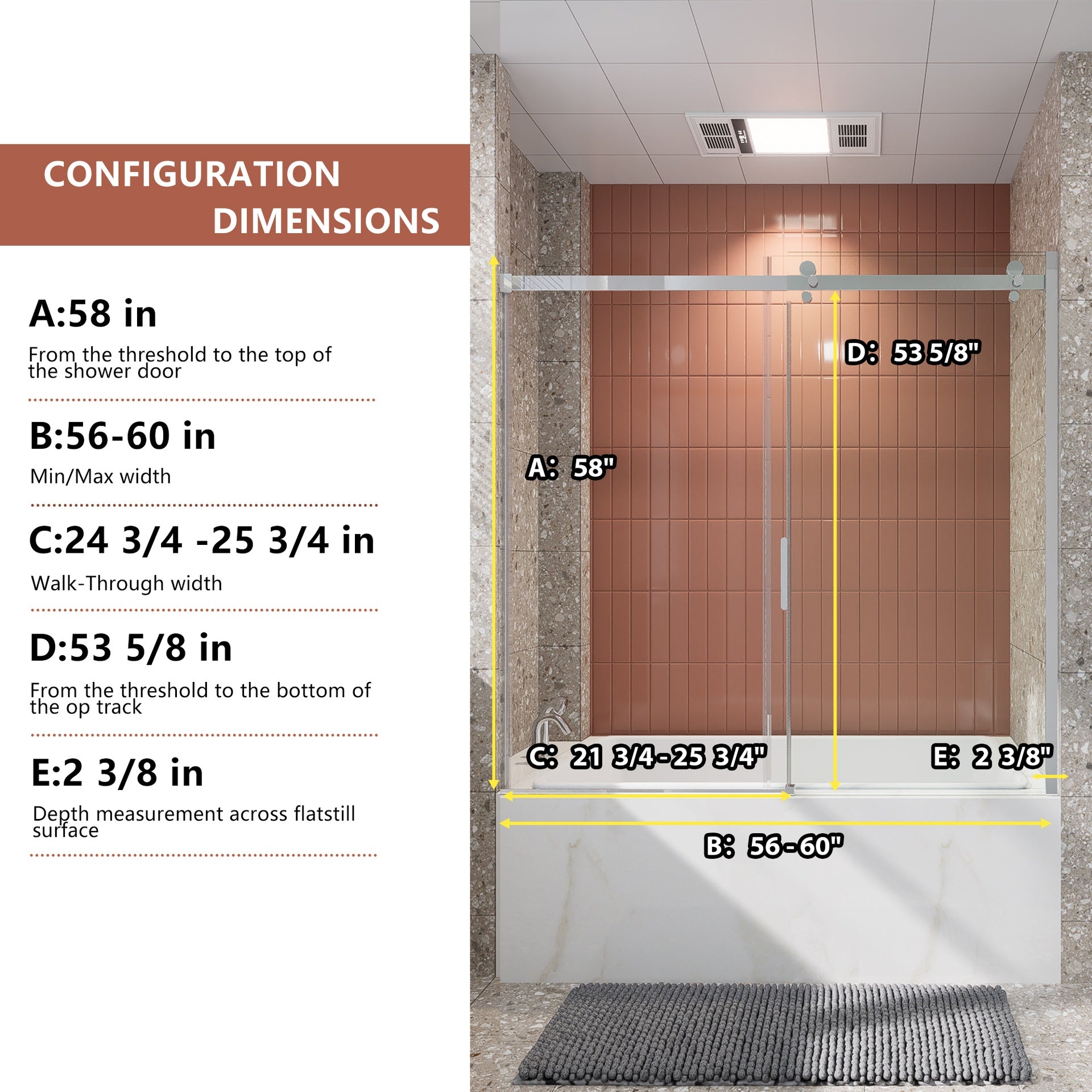 56-60 in. W x 58 in. H Mod Semi-Frameless Sliding Bathtub Door in Chrome with 5/16 in. (8mm) Clear Glass