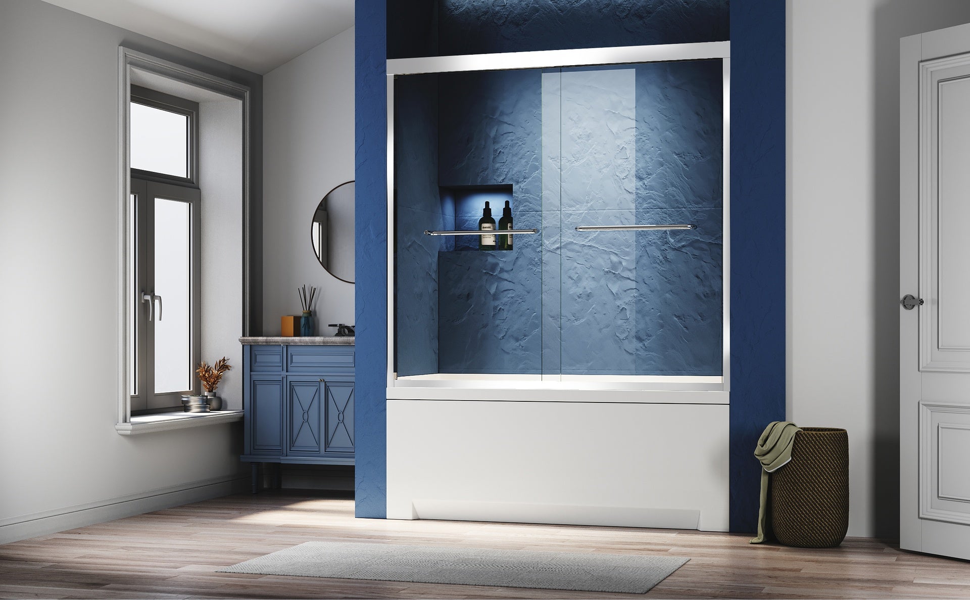 Chrome 56-60 in. W x 62 in.H Sliding Glass Tub Door Semi Frameless Double Bathtub Door, Certified Thick Clear Clear Tempered Glass, 304 Stainless Steel Handles.