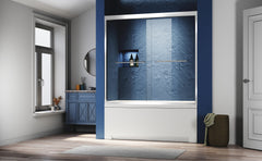 Chrome 56-60 in. W x 62 in.H Sliding Glass Tub Door Semi Frameless Double Bathtub Door, Certified Thick Clear Clear Tempered Glass, 304 Stainless Steel Handles.