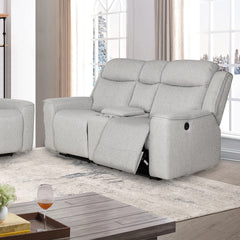 Contemporary Upholstered Recliner Loveseat with Console and Cup Holders,Easily Fits Various Home Decoration Styles, White