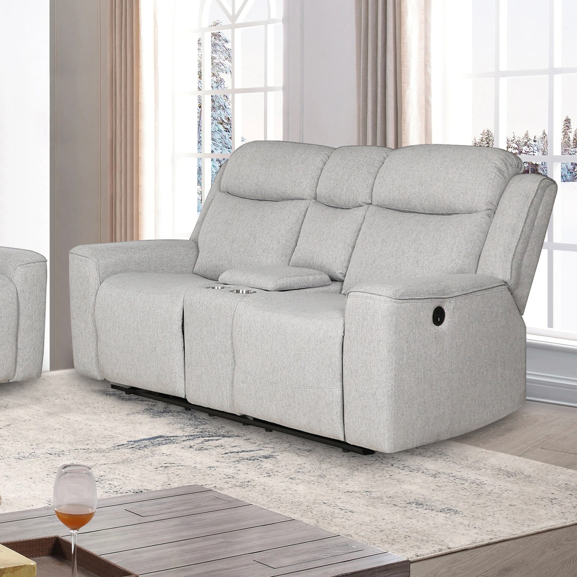 Contemporary Upholstered Recliner Loveseat with Console and Cup Holders,Easily Fits Various Home Decoration Styles, White