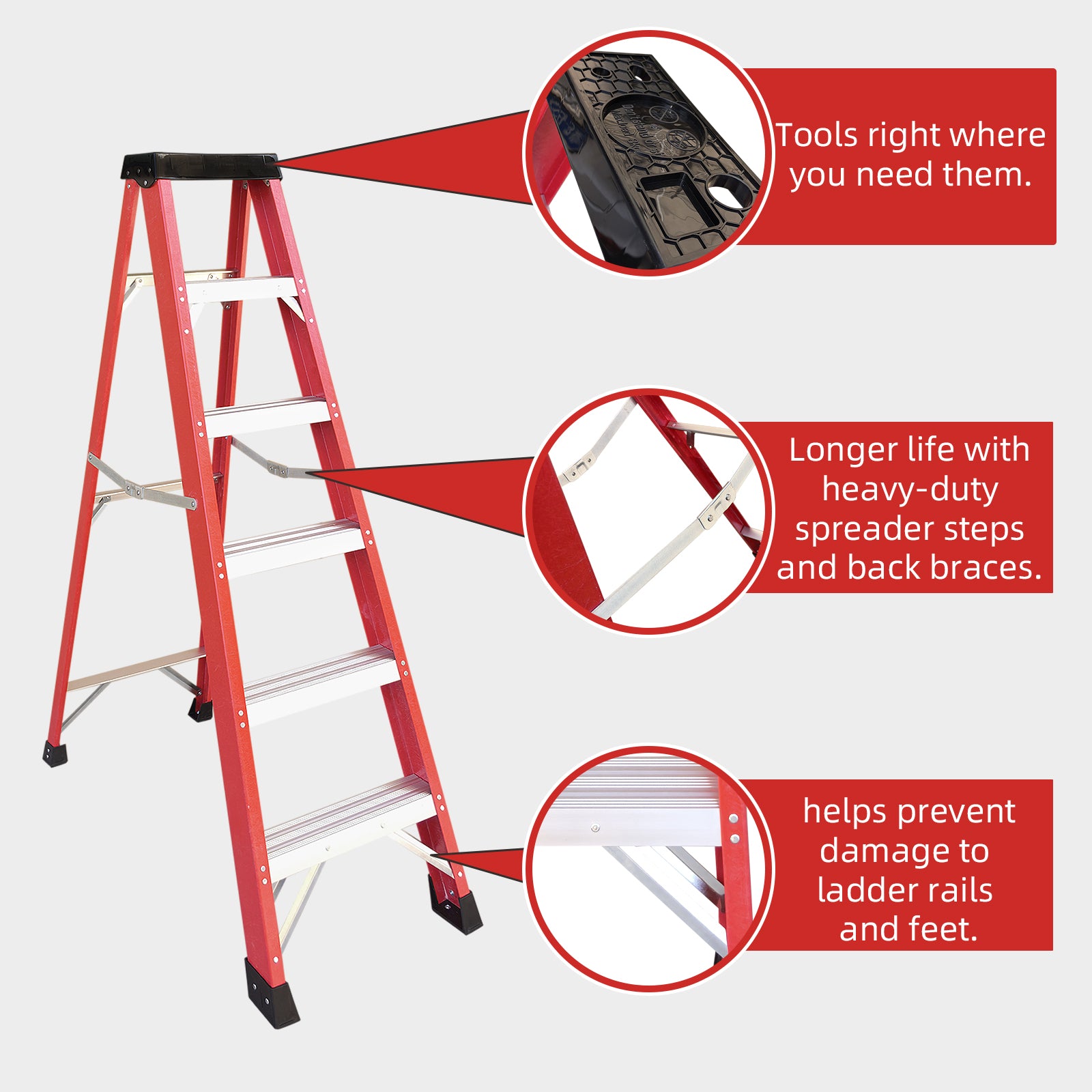 Fiberglass ladder, single side step ladder, for electrical engineering ladder structure insulation ladder, red