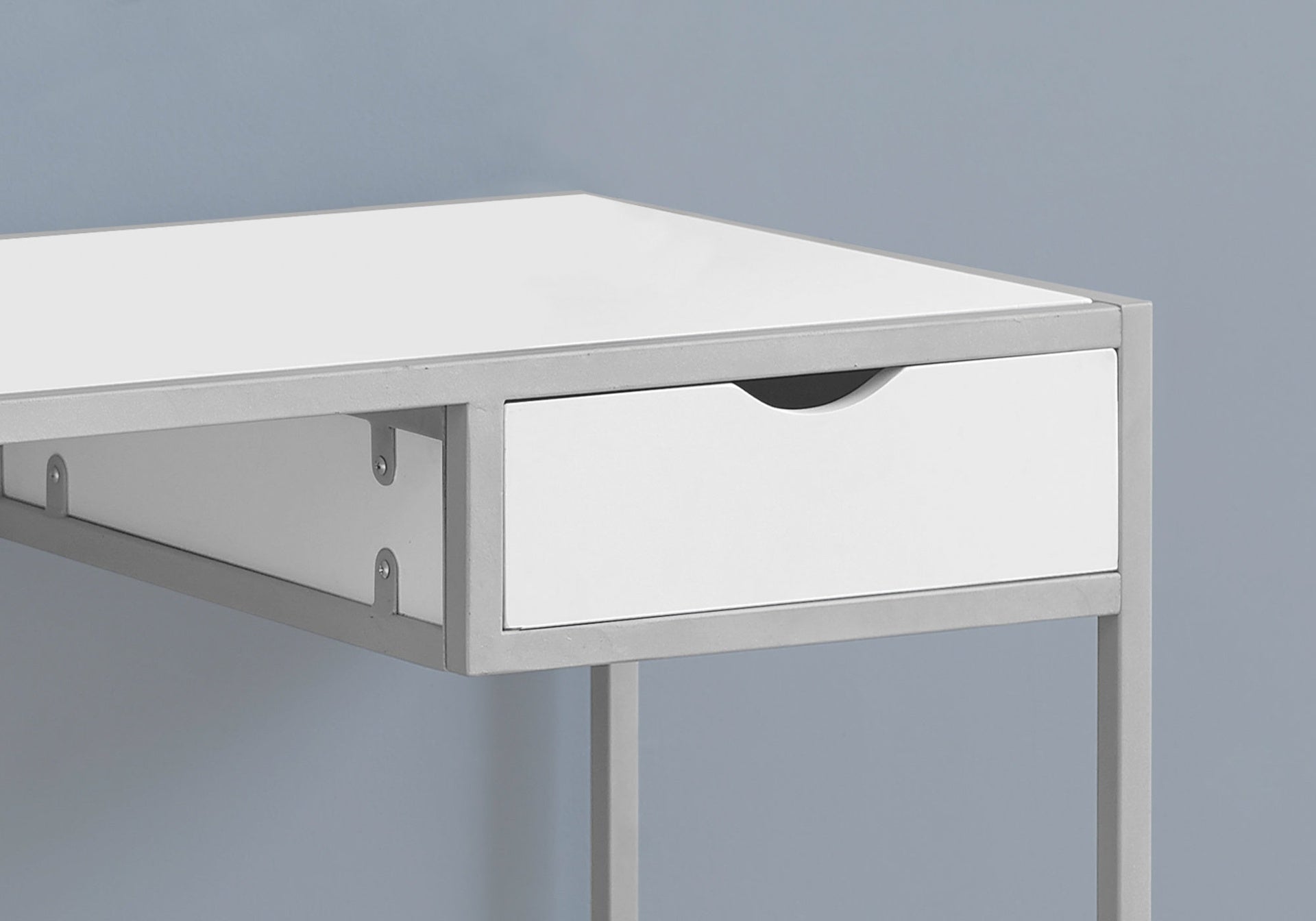 Computer Desk, Home Office, Laptop, Storage Drawer, 42"l, Work, White Laminate, Silver Metal, Contemporary, Modern