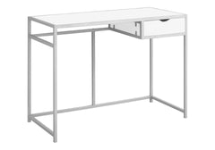 Computer Desk, Home Office, Laptop, Storage Drawer, 42"l, Work, White Laminate, Silver Metal, Contemporary, Modern