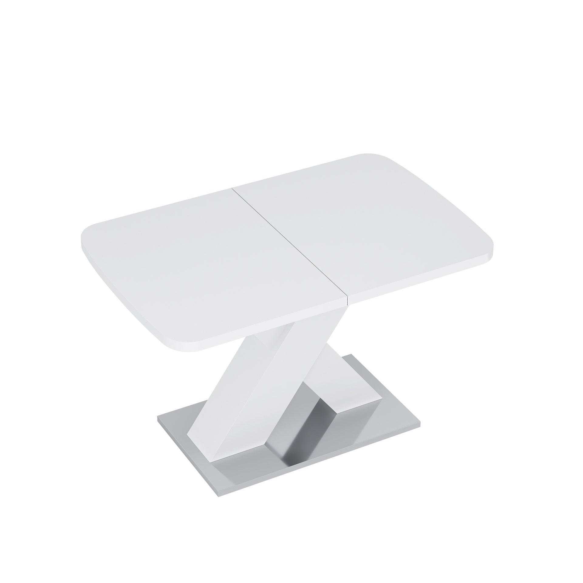 Modern Rectangle Dining Table, Stretchable, White Table Top+MDF X-Shape Table Leg with Metal Base