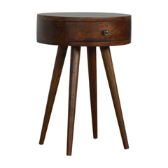 Nordic Chestnut Circular Nightstand, Nordic Legs, 1-Drawer
