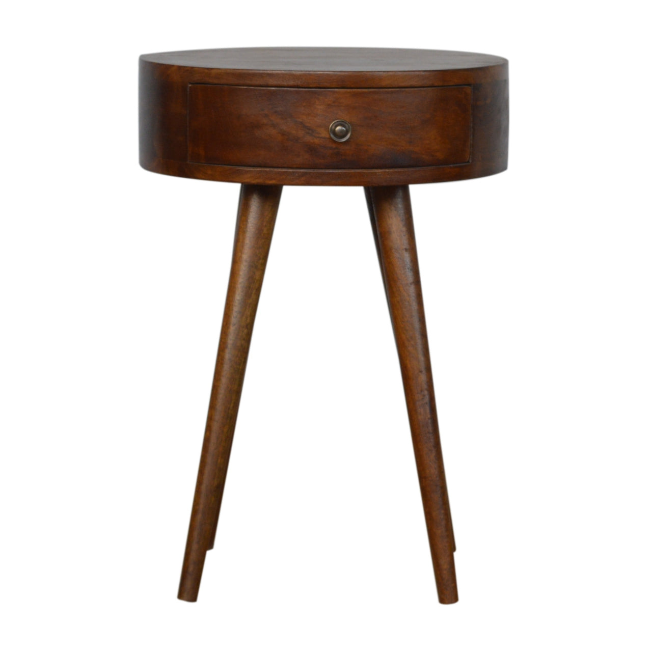 Nordic Chestnut Circular Nightstand, Nordic Legs, 1-Drawer