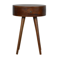Nordic Chestnut Circular Nightstand, Nordic Legs, 1-Drawer