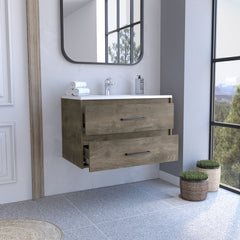 Praga Floating Vanity Sink with 2-Drawers  Dark Brown / White