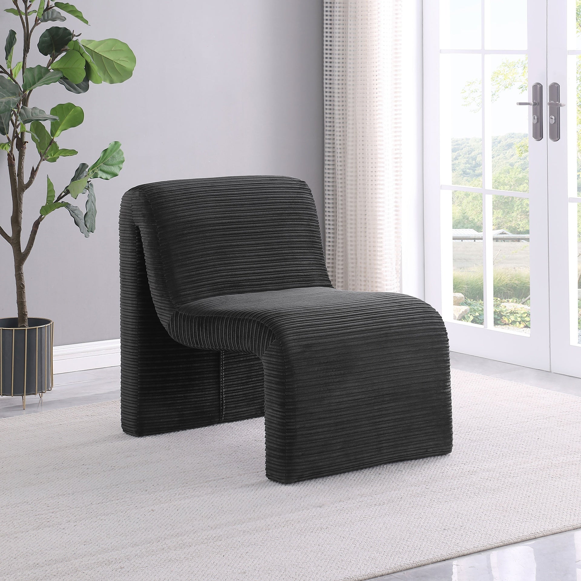 Winne Black Upholstered Curved Armless Accent Chair