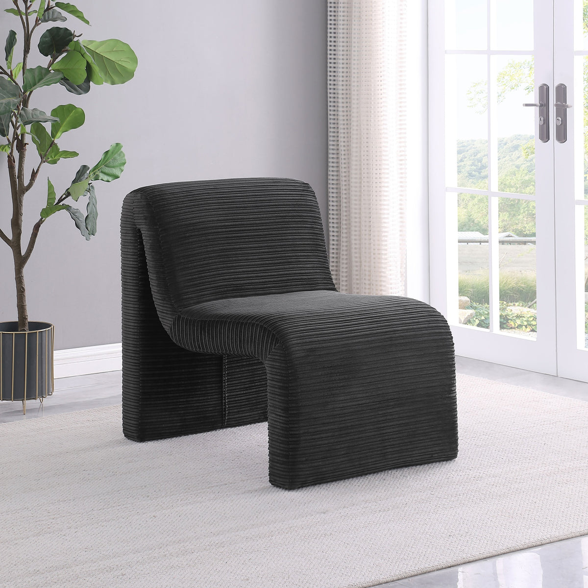 Winne Black Upholstered Curved Armless Accent Chair