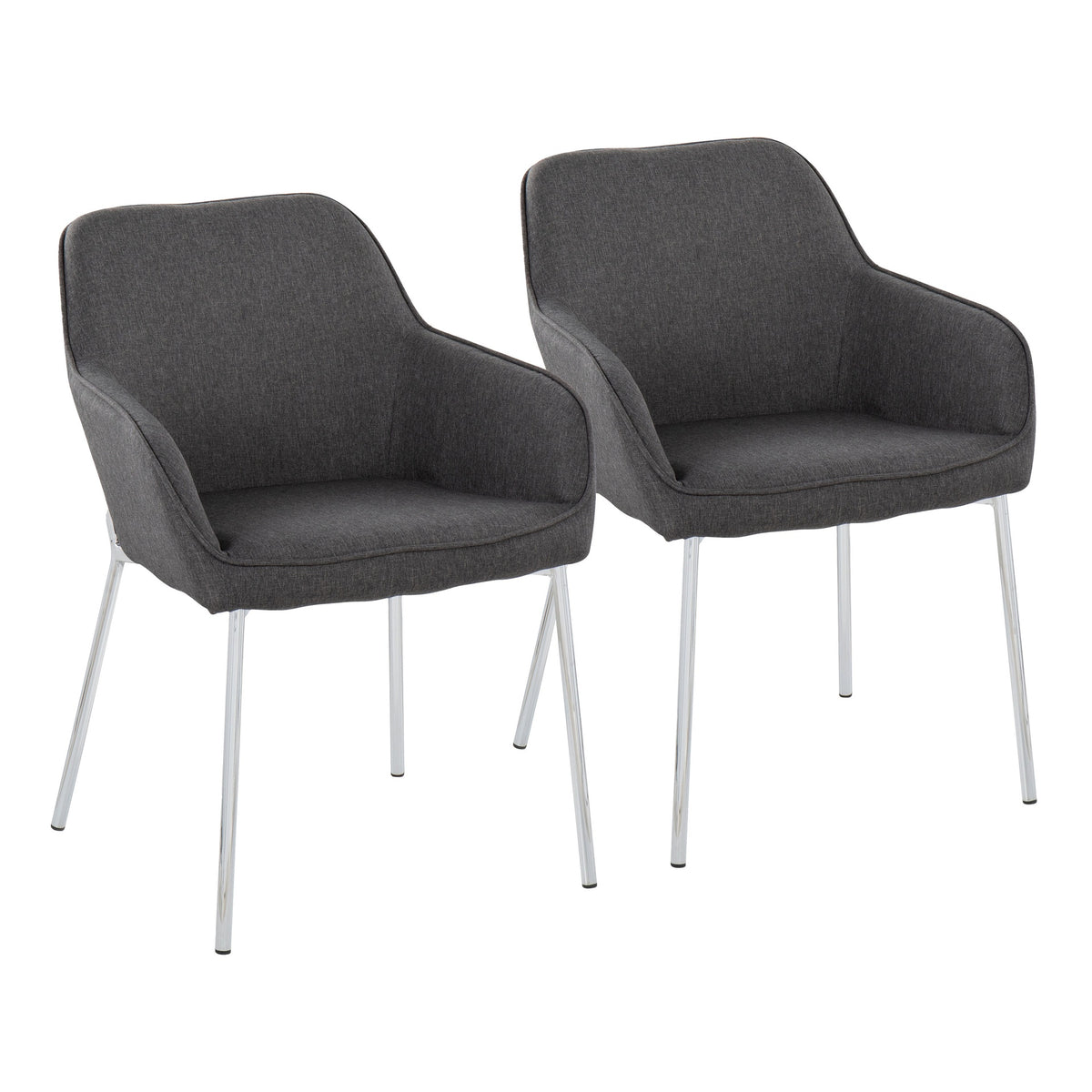 Daniella Contemporary Dining Chair in Chrome Metal and Charcoal Fabric by LumiSource - Set of 2