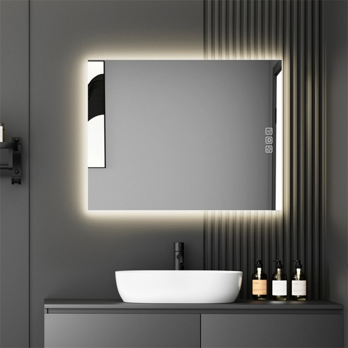 36" x 28" LED Bathroom Mirror Bright Backlight, 5 Mins Defog, Full HD Reflected Wall Mounted Vanity Mirror, 3 Colors Stepless Dimmable, CRI90+, Memory Function, Anti-Fog