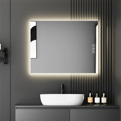 36" x 28" LED Bathroom Mirror Bright Backlight, 5 Mins Defog, Full HD Reflected Wall Mounted Vanity Mirror, 3 Colors Stepless Dimmable, CRI90+, Memory Function, Anti-Fog