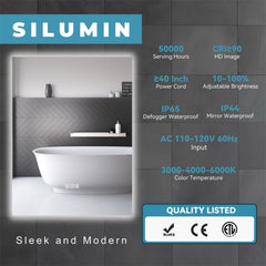 36" x 28" LED Bathroom Mirror Bright Backlight, 5 Mins Defog, Full HD Reflected Wall Mounted Vanity Mirror, 3 Colors Stepless Dimmable, CRI90+, Memory Function, Anti-Fog