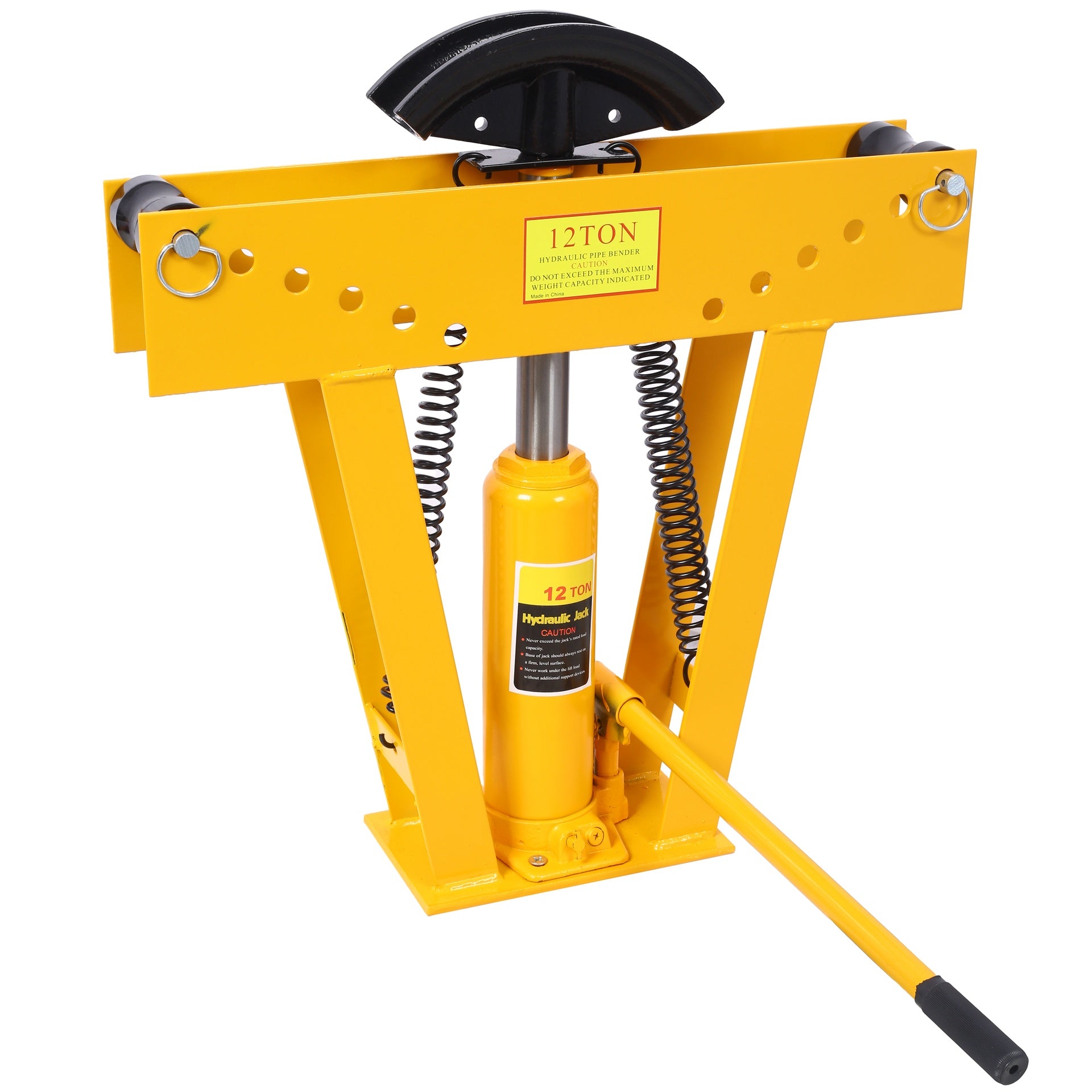 12 Ton Pipe Bender Manual Hydraulic, Piping Bending Exhaust Tube Fabric with 6 Dies, Adjustable Rollers 90-180 Degree Bending Steel Iron Metal Ratcheting for Pipe Tube Bender,yellow