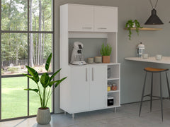 Kitchen Pantry Double Door Cabinet, Four Legs, Three Shelves, White