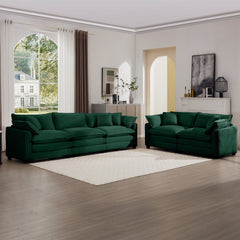 Modern Fabric Living Room Sofa Two Piece Set, Two 2-Seater Sofas with 8 Cushion Upholstery Large Deep Seat Recliner, Green Corduroy Fabric