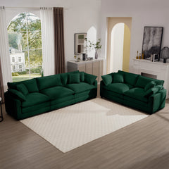 Modern Fabric Living Room Sofa Two Piece Set, Two 2-Seater Sofas with 8 Cushion Upholstery Large Deep Seat Recliner, Green Corduroy Fabric