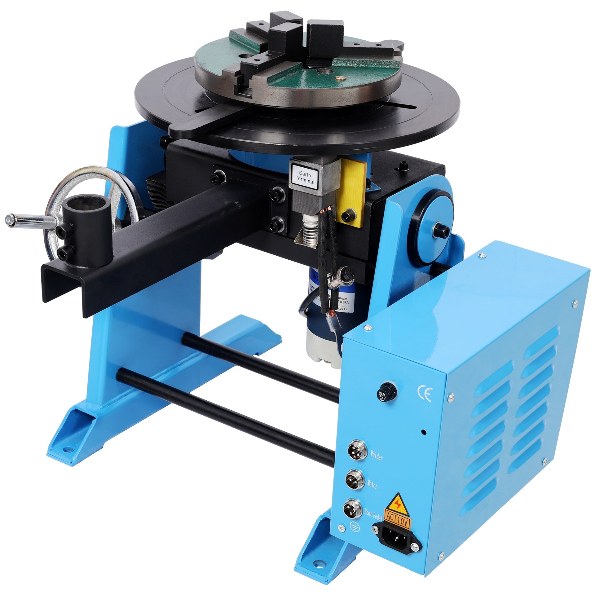 66LBS / 30KG Rotary Welding Positioner Turntable Table, 0-90° Heavy Duty Welding Positioner Manual Tilt Welding Table, 110V,with 3-Jaw Lathe Chuck & Welding Torch Stand Holder