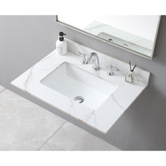 Montary 31inch bathroom vanity top stone carrara gold  new style tops with rectangle undermount ceramic sink  and back splash with 3 faucet hole  for bathrom cabinet