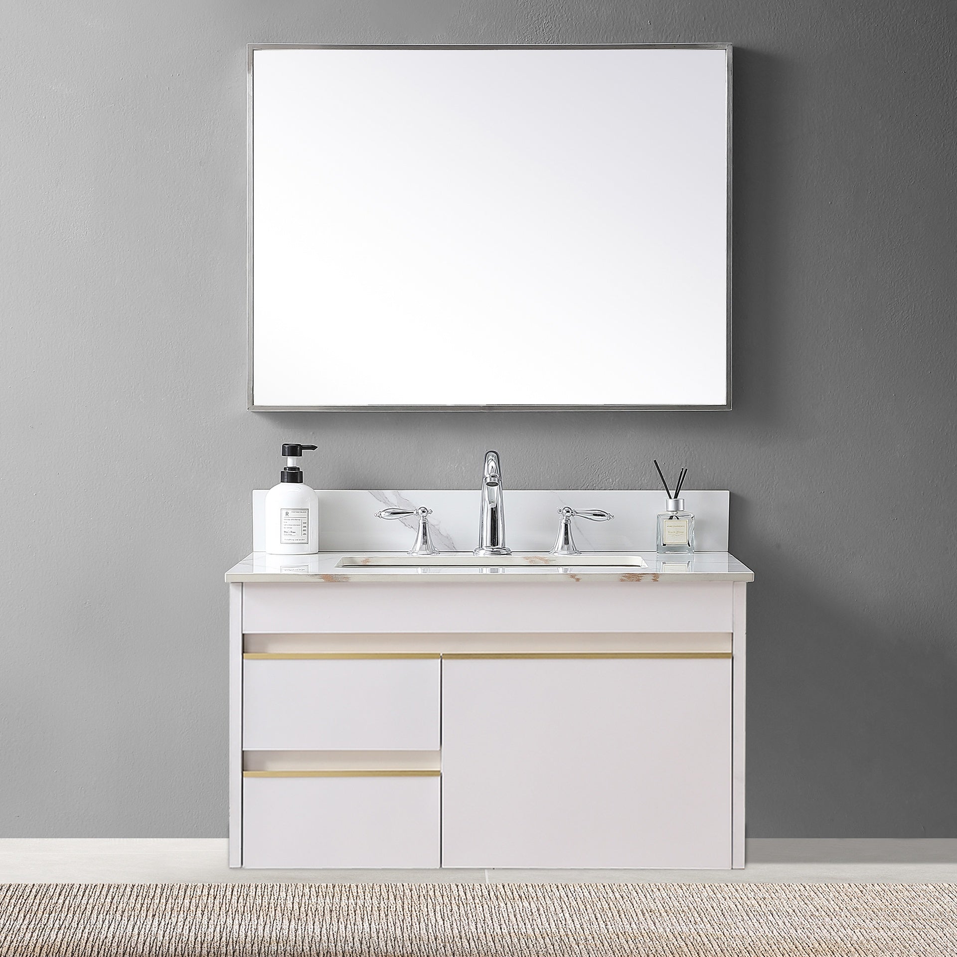 Montary 31inch bathroom vanity top stone carrara gold  new style tops with rectangle undermount ceramic sink  and back splash with 3 faucet hole  for bathrom cabinet