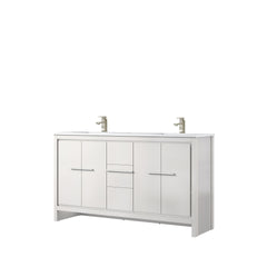 White Double Bath Vanity 60 in. W x 20 in. D, Cultured Marble Top and Brushed Nickel Faucet Set
